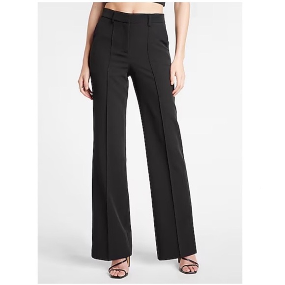 Express Pants - Express High Rise Trouser Crepe Relaxed Boot Pant Minimalist Career Black 0